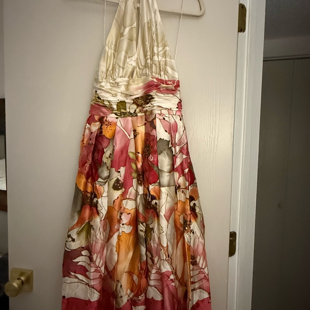 Adrianna Papell Pink and Orange Floral Halter Dress
